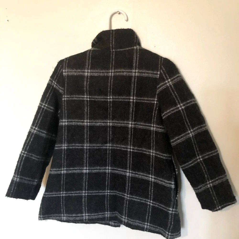 Cherokee Black Plaid Window Pane Coat With Slight Flare Acrylic / Wool Blend